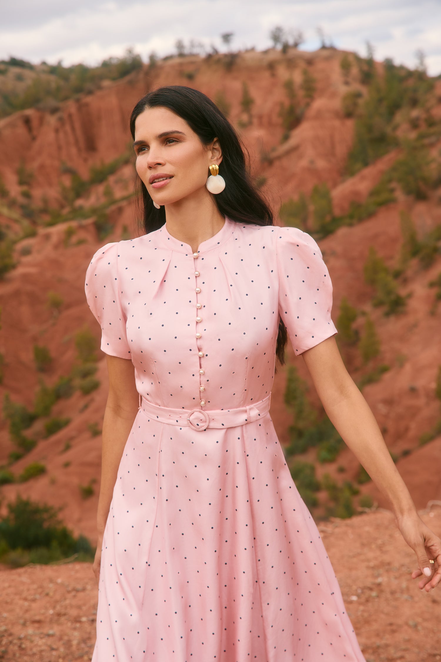 Ahana Pink & Navy Polka Dot Dress